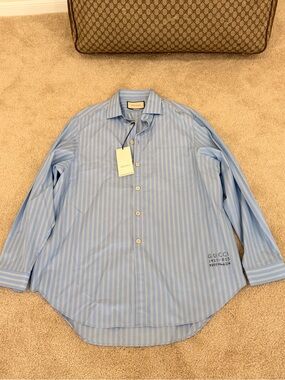 Gucci Light Blue White Striped Men’s Button-Down Shirt